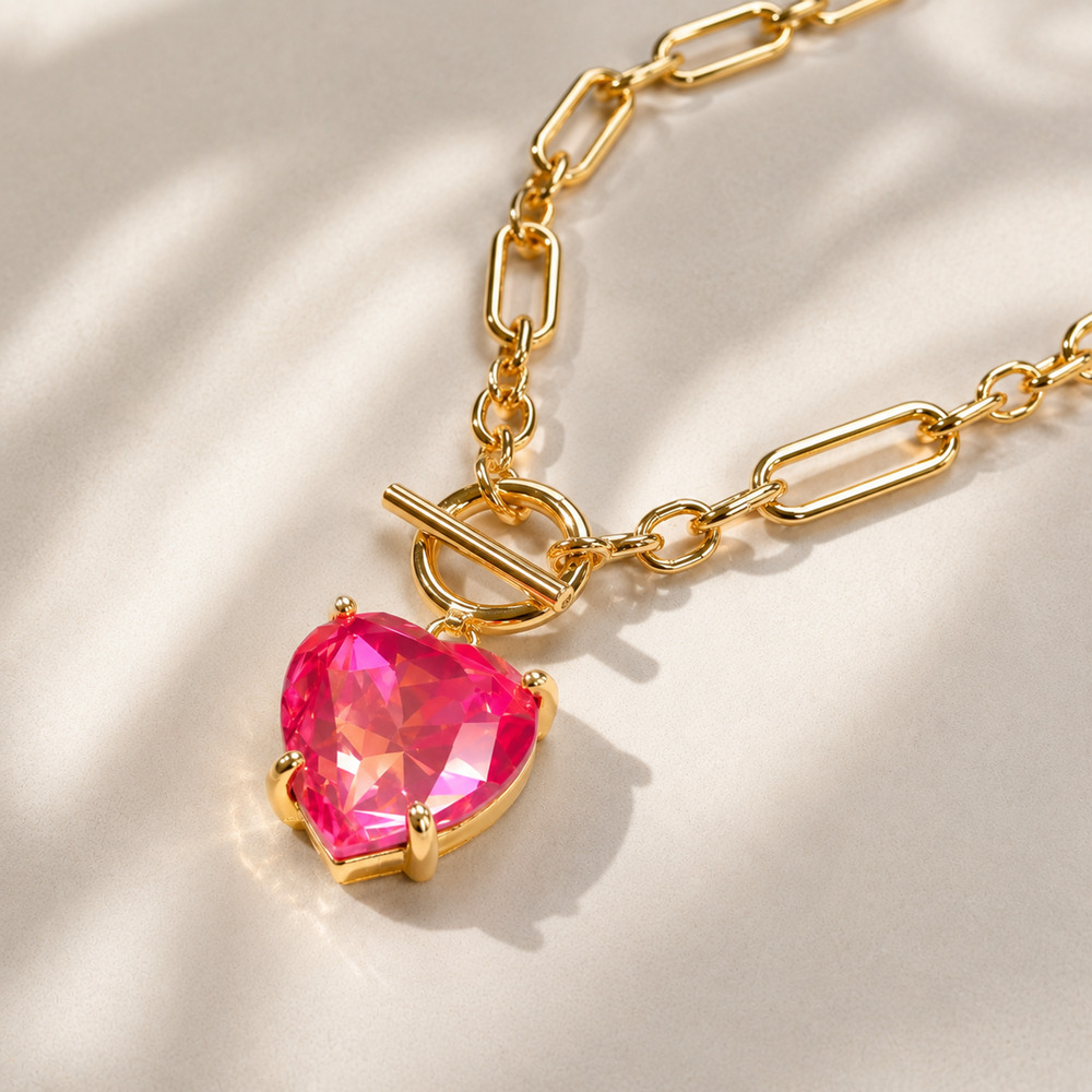 Dopamine Heart Glass Pendant & Toggle Closure Chain Necklace